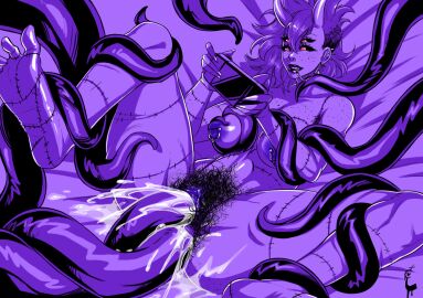 1girls 4_eyes anal anal_sex areolae ass bent_legs black_lipstick black_sclera breasts consensual_tentacles cum cum_in_ass cum_in_pussy cum_inside demon demon_girl demon_horns double_penetration ear_chain ear_piercing eyelashes feet female female_only freckles game_console gaming_while_penetrated hairy_pussy horns inverted_nipples legs_apart lying lying_on_back multi_eye nipple_rings nipples nose_piercing nude nude_female penetration playing_videogame pubic_hair purple_areola purple_background pussy red_eyes shaved_side solo stitches stomach_bulge tentacle tentacle_around_arm tentacle_around_breast tentacle_in_ass tentacle_in_pussy tentacle_sex tentacles_around_legs thick_thighs turtlechan vaginal_penetration very_high_resolution