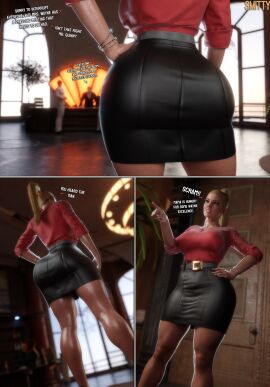 3d 3d_(artwork) ass ass_focus batman_(series) blender_(software) blonde_female dc_comics harleen_quinzel harley_quinn large_ass large_breasts skirt smitty34 tagme tight_skirt