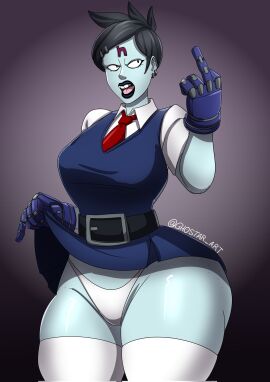 ass bimbo breasts clothed_female crash_(series) curvy female ghostar ghostart goth huge_ass huge_breasts lipstick middle_finger nina_cortex school_uniform schoolgirl source_request thick_lips thick_thighs underwear wide_hips