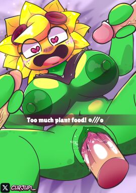 2024 big_breasts big_nipples blush breasts curjupi disembodied_penis electronic_arts female female_penetrated flower genitals goggles green_skin heart_eyes male male_penetrating_female nipples open open_mouth penetration penis plant plants_vs_zombies plants_vs_zombies:_heroes pussy sex solar_flare_(pvz) text