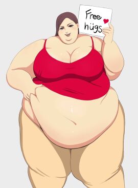 breasts fat fat_belly fat_female fat_fetish female holding_object large_belly large_breasts morbidly_obese morbidly_obese_female nikutsuki obese obese_female overweight overweight_female red_clothing ssbbw