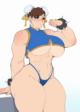 1girls abs ass biceps big_ass big_breasts breasts brown_hair chun-li crop_top double_bun female female_only flexing flexing_bicep huge_breasts muscular muscular_female nocturne_nsfw panties solo street_fighter thick_thighs thunder_thighs underboob voluptuous white_background wide_hips