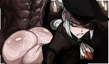 1boy 1girls angry ass big_ass big_breasts big_thighs bloodborne breasts clenched_teeth dark-skinned_male dark_skin defeated defeated_villainess doggy_style dolecat fat_ass female fromsoftware green_eyes hat huge_ass huge_butt huntress interracial lady_maria_of_the_astral_clocktower light-skinned_female light_skin looking_back male muscular muscular_male pale-skinned_female pale_skin partially_clothed penetration penis penis_in_pussy pussy sex straight tagme the_old_hunters thick_ass thick_hips thick_thighs thighs white_hair