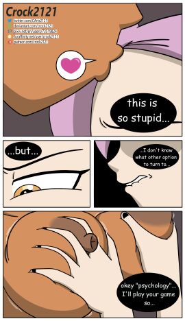 2girls amity_blight big_breasts biting_own_lip breasts comic crock2121 crock21211 dark-skinned_female dark_skin disney disney_channel english_text female female_only golden_eyes grabbing_breasts half-dressed half_naked kissing_head luz_noceda multiple_females multiple_girls pink-haired_female pink_hair purple_hair text the_owl_house the_owl_house_(finale)