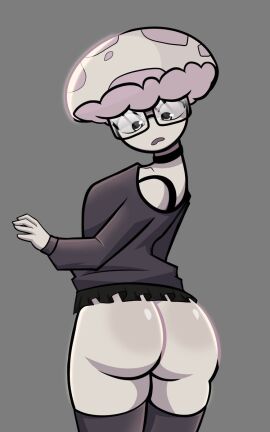 artist_request ass big_ass big_butt blush champaanimation champi_(oc) choker fanart fat_ass femboy glasses male mushroom mushroom_humanoid no_background no_panties skirt thighhighs