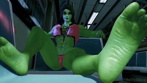 1girls 3d 3d_(artwork) big_breasts bikini breasts cute epic_games feet female female_only fetishbox foot_focus fortnite green-skinned_female green_body green_hair green_skin hulk_(series) marvel marvel_comics self_upload she-hulk she-hulk_(fortnite) soles solo thighs toes