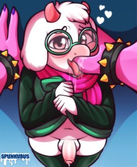 2024 absurd_res anthro artist_name balls biped blush bovid caprine clothing deltarune digital_media_(artwork) duo eyebrows eyewear female femboy finger_in_mouth fingers first_person_view foreskin front_view genitals glasses goat heart_symbol hi_res horn humanoid_genitalia humanoid_penis looking_at_viewer male male_focus mammal navel penis pink_horns ralsei reptile scalie solo_focus spunkubus susie_(deltarune) tongue tongue_out twink uncircumcised undertale_(series)