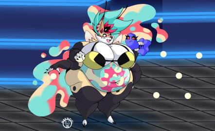 bbw big_breasts breasts cleavage female furry helluva_boss huge_breasts mad_n_evil overweight queen_bee-lzebub_(helluva_boss) tagme thick_thighs weight_gain wide_hips