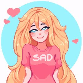 1girls 2020s 2024 animated blonde_hair blue_eyes blush boob_drop breasts female kana_fujisawa light-skinned_female light_skin long_hair looking_back looking_to_the_side navel pasties pixel_animation pixel_art shirt shirt_lift shirt_up simple_background solo sticking_out_tongue winking_at_viewer yumykon yumyverse