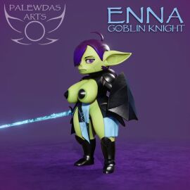 1:1 3d_(artwork) 3d_animation 4_fingers animated areola armor ass belly bevor big_breasts big_butt big_ears biped boots breasts chainmail clothed clothing digital_media_(artwork) enna_(palewdasarts) fantasy female female_humanoid fingers footwear goblin goblin_female green_body hair hi_res holding_object holding_weapon humanoid impractical_armor knight nipple_covers no_sound palewdas_arts palewdasarts_(modeler) purple_eyes purple_hair shield short_playtime short_stack shortstack slightly_chubby solo sword tagme thick_thighs tools turntable_(animation) unconvincing_armor video weapon