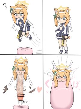 4koma artist_request bar_censor blue_archive censored comic futanari halo intersex japanese_text mari_(blue_archive) monophallia myrrhrrh onahole penis penis_neck penis_transformation precum transformation unusual_anatomy unusual_anatomy_placement unusual_genitalia_placement unusual_penis_placement what