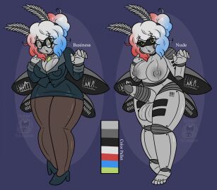 :o adoptable antennae artist_logo big_breasts big_penis breasts bug color curvy female futanari glasses intersex metallic_body moth multicolored_hair pantyhose penis picklesart reference_sheet robot short_hair skirt spidersquiggles suit thick_thighs toontown_corporate_clash toontown_online trans_woman transfem wide_hips wings