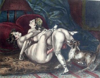 19th_century 5_fingers achille_deveria ambiguous_gender ancient_art biped black_hair breasts canid canine canis clothing cunnilingus digitigrade domestic_dog engraving female female/ambiguous female/female female_penetrated female_penetrating female_penetrating_female feral fingers floppy_ears footwear footwear_only group hair human human_on_feral human_on_human human_penetrated human_penetrating human_penetrating_human inside interspecies intraspecies light_body light_skin mammal mostly_nude nipples oral penetration quadruped sex side_boob strapon_in_pussy tail traditional_media_(artwork) trio vaginal_penetration zoophilia