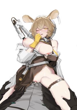 arknights cai_ji_da_yisheng clothed_sex cum_in_pussy doctor_(arknights) dorothy_(arknights) female female_on_top male male_doctor_(arknights) milking_machine pussy rat_girl tagme white_background