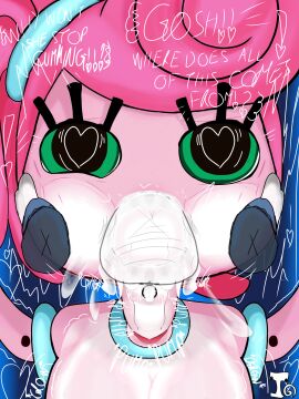 1futa 1girls breast_expansion continuous_ejaculation cum cum_inside cum_inside_mouth deepthroat futanari green_eyes heart-shaped_pupils mommy_long_legs overflow overflowing_cum pink_body pink_hair poppy_(poppy_playtime) poppy_playtime pumping_cum self_upload tagme