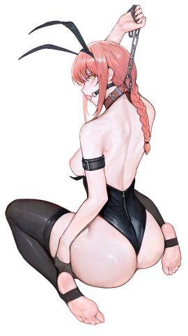 1girls absurd_res absurdres animal_ears areolae ass backless_leotard backless_outfit ball_gag bondage bound braid braided_ponytail breasts breasts_out bunny_ears bunnysuit carabiner chain_leash chains chainsaw_man collar exposed_breasts feet female female_only femsub from_behind gag gagged hartman_hips hi_res highres hips holding holding_chain hourglass_figure iuui kneeling leotard light-skinned_female light_skin looking_at_viewer looking_back makima_(chainsaw_man) nipples red_hair ringed_eyes simple_background stirrup_legwear thighhighs toeless_legwear toes wariza white_background wide_hips yellow_eyes zipper