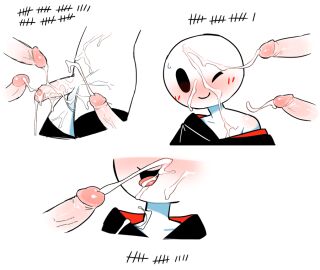 1boy blush bukkake cum cum_in_mouth cum_on_face cum_on_penis disembodied_penis femboy gay hoodie male monochromatic_skin penis stickman tallies thighhighs tosx