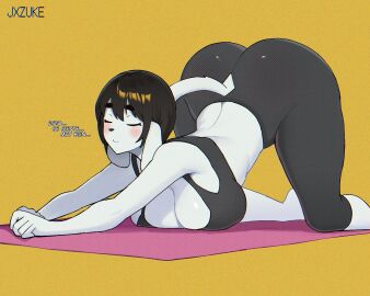 anthro ass big_ass big_butt clothed female furry furry_female furry_only jxzuke milf mochi_(jxzuke) original spanish_text yoga yoga_pants