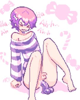 1boy 1femboy angrypeach0 bottomless candy crossdressing curly_hair cute cute_face dildo dildo_in_ass dildo_insertion dildo_sitting femboy femboy_only gay messy moaning pink_hair pixel_art precum precum_drip precum_on_penis precum_string shaking_legs shoulders sissy sitting sitting_on_penis small_penis solo starry_flowers sweater tiny_penis topwear trap without_panties