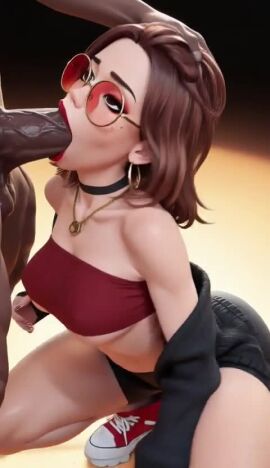 1boy 1girls 3d 3d_(artwork) abs ai ai_generated ai_video alt_girl big_ass big_breasts big_penis blowjob booty_shorts breasts brown_hair busty cardigan choker circle_glasses circular_glasses dark-skinned_male deepthroat egirl face_fucking fellatio female glasses hipster huge_cock interracial lindsey_(oc) male medium_hair muscular muscular_female no_sound oral oral_penetration oral_sex penis petite petite_body preview radnsad red_glasses red_sunglasses tagme thick_ass thick_thighs throat_fuck throat_penetration tubetop underboob video wip work_in_progress