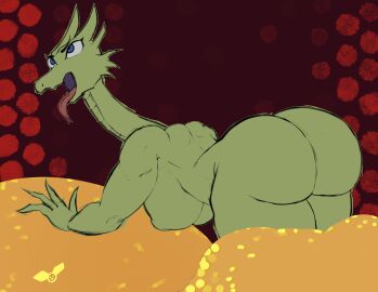 1girls ahe_gao anthro ass beepboopstv_(artist) bent_over big_ass big_breasts big_butt breasts bubble_ass bubble_butt deepest_sword dragon dragon_girl dragon_humanoid enormous_breasts fat_ass female female_only gigantic_breasts gold_(metal) gold_coin green_body green_skin huge_breasts large_breasts long_neck long_the_dragon massive_ass massive_breasts reptile reptile_humanoid scales tongue tongue_out treasure voluptuous voluptuous_female wanting_sex wingless_dragon