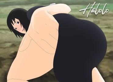 1girls ass ass_focus bangs bare_ass bare_thighs big_ass black_hair blush blush_lines breasts clothing embarrassed feet_out_of_frame female female_only from_behind halolo highres kimono light-skinned_female light_skin long_hair looking_at_viewer looking_back looking_back_at_viewer medium_breasts naruto naruto:_the_last naruto_(classic) naruto_(series) naruto_shippuden no_panties outdoors paipan pale-skinned_female pale_skin petite pinup presenting presenting_ass shizune shoulder_length_hair shy sideboob solo solo_focus thighs viewed_from_behind