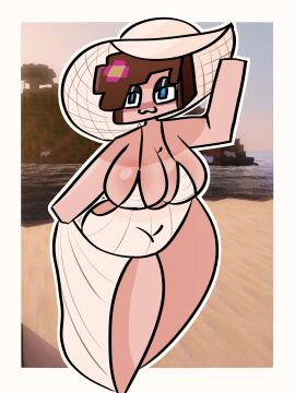 :3 beach big_breasts breasts female jenny_belle_(slipperyt) makiro69 minecraft solo tagme thick_thighs