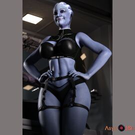 1girls 2024 3d 3d_(artwork) alien alien_girl artist_logo asari big_breasts blue_skin breasts daz_studio depth_of_field female female_only hands_on_hips ladyabysso liara_t'soni lingerie looking_at_viewer mass_effect safe_for_work solo