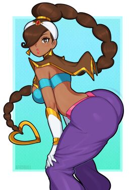 1girls 2025 2d 2d_(artwork) afrobull arabian arabian_clothes arabian_female ass big_ass big_butt braid braided_hair capcom clothed clothed_female clothing dark-skinned_female dark_skin female female_only hair_over_one_eye middle_eastern middle_eastern_female one_eye_obstructed power_stone rouge_(power_stone) solo solo_female twerking twerking_position video_game_character video_games
