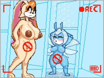 2d alternate_breast_size anthro breasts censored crossman duo female female/female furry huge_breasts idw_comics idw_publishing jewel_the_beetle large_breasts mobian mobian_(species) mobian_beetle pixel_art recording sega sonic_(series) sonic_the_hedgehog_(comics) sonic_the_hedgehog_(idw) sonic_the_hedgehog_(series) vanilla_the_rabbit