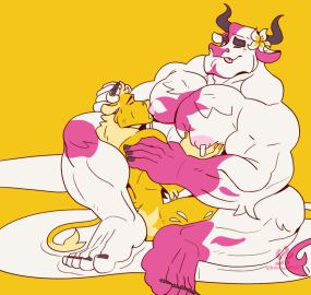animated anthro arm_tuft ass bara big_muscles black_horn bodily_fluids bovid bovine breastfeeding breasts cattle cheek_tuft chest_tuft closed_eyes duo eyebrows facial_tuft floral_pattern flower fur head_tuft horn huge_muscles lactating larger_male leg_tuft looking_at_viewer loop male male/male male_breastfeeding male_lactation male_only mammal milk_puddle muscles muscular muscular_anthro muscular_arms muscular_legs muscular_male nipple_fetish nipple_play nipple_suck nipples one_eye_closed pecs pink_body pink_fur pink_nipples plant projectile_lactation size_difference smaller_male sucking thick_eyebrows tongue tongue_out tuft vaniwall watermark white_body white_flower white_fur white_horn yaoi yellow_body yellow_flower yellow_fur