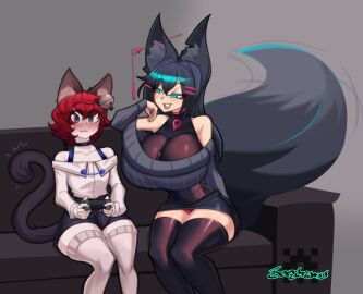 1boy 1girls 2025 2d 2d_(artwork) animal_humanoid big_breasts blue_eyes blush breasts cat_boy catboy clothed_female cute_male duo ear_accessory feline_humanoid female femboy femboy_with_female femboysub femdom fox_girl hair_accessory huge_breasts imminent_sex indie_virtual_youtuber japanese_clothing joeydrawss kiri_(sub-res) kitsune kitsune_girl light-skinned_female light-skinned_male light_skin male male/female milf mommy otoko_no_ko pale-skinned_femboy pale-skinned_male pale_skin red_hair sen_(gingersid) straight thighhighs virtual_youtuber
