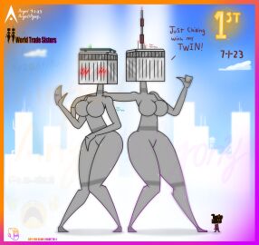 9/11 agonywelds angelsagony anthro ass breasts breasts_out building buildings deki female never_forget sketch taller_female tenna_(angelsagony) thick_ass thick_thighs thighs twin_towers twins wide_hips worldtradesisters