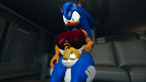 3d age_difference between_legs big_breasts blush breasts male medibirb rule_63 sonic_(series) sonic_the_hedgehog tails_the_fox younger_male