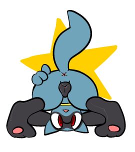 animal_genitalia animal_pussy anthro anus ass bent_over canine_genitalia canine_pussy female generation_4_pokemon genitals looking_at_viewer looking_through looking_through_legs mammal nintendo pokemon pokemon_(species) presenting presenting_hindquarters pussy riolu solo transparent_background trout_(artist)