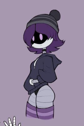 1girls 2d black_panties black_underwear blue_dron dronfanblue female female_only hoodie humanoid humanoid_female humanoid_only legwear murder_drones panties robot robot_girl robot_humanoid screen_face solo tagme uzi_(murder_drones)