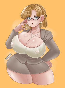 1girls 2d big_breasts black_glasses blonde_hair blue_eyes breasts capcom cleavage clothing dead_rising dead_rising_(series) ear_piercing earrings erect_nipples eyewear female female_only glasses hair hand_on_hip hips huge_breasts jessica_mccarney nipple_bulge nipples office_clothing office_lady pummies short_hair solo solo_female steam steamy sweat sweatdrop sweaty_breasts thick_thighs thighs wide_hips