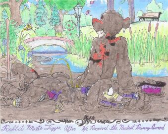 arthropod bench bodily_fluids bottomwear bridge butterfly cattail_(plant) clock clothing coattails creek cursive detailed_background dirty dirty_clothing disney duo erect_penis fancy_clothing felid flower footwear genital_fluids hat headgear headwear hi_res insects lagomorph leaning_on_hands lepidopteran leporid looking_away looking_back lying male mammal mud mud_covered on_front pantherine pants peeing peeing_on_another peeing_on_ground peeing_on_self penis plant pocketwatch rabbit rabbit_(winnie_the_pooh) reclining relaxing shovel sitting sitting_on_ground spats street_lamp text tiger tigger timon-berkowitz tools top_hat traditional_media_(artwork) tree tripping urine urine_on_ground urine_on_self wallowing watch winnie_the_pooh_(franchise)