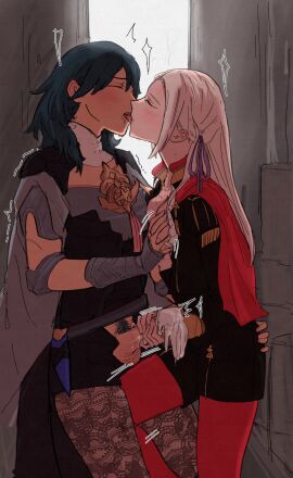 1futa 1girls ass ass_grab breast_grab breasts byleth_(fire_emblem) byleth_(fire_emblem)_(female) closed_eyes clothed clothing duo edelgard_von_hresvelg erection female fire_emblem fire_emblem:_three_houses futa_on_female futanari garreg_mach_monastery_uniform glovejob gloves groping handjob human humao_san intersex kissing light-skinned_female light-skinned_futa light_skin long_hair mostly_clothed nintendo penis pubic_hair sex small_breasts teal_hair tongue tongue_out trembling two-handed_handjob white_hair