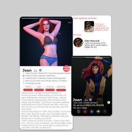 breeding_request dating_app dating_profile dating_site female jean_grey marvel marvel_comics mutant_(marvel) phone_screen profile_picture profile_view selfie shodanarshie text_message