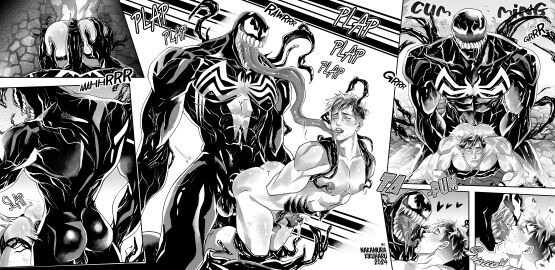 anal anime_style bara comic comic_page difference_size eddie_brock gay gay_sex male male_only manga marvel marvel_comics muscles nakamura_kikuharu size_difference spider-man spider-man_(series) venom_(marvel) yaoi