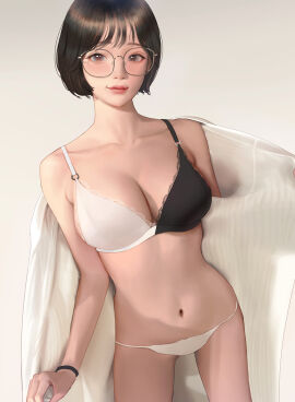 1girls absurd_res absurdres bare_arms bare_belly bare_legs bare_midriff bare_shoulders bare_skin bare_thighs belly belly_button black_bra black_panties black_underwear blue-eyed_female blue_eyes bra breasts brown-haired_female brown_hair cleavage collarbone female female_focus female_only fingers groin head_tilt high_resolution highres legs light-skinned_female light_skin lips looking_at_viewer medium_breasts naked naked_female navel nude nude_female original original_art original_artwork original_character original_characters panties short_hair shoulders simple_background slender_body slender_waist slim_female slim_waist smile smiling smiling_at_viewer solo standing thighs thin_waist tilted_head underwear undressing upper_body white_background white_bra white_panties white_underwear wonbin_lee