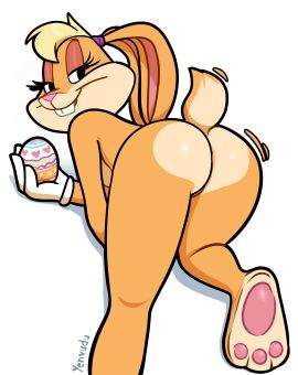 2024 3_toes 4_fingers absurd_res accessory all_fours anthro anus ass barely_visible_anus barely_visible_genitalia barely_visible_pussy bedroom_eyes big_ass blonde_hair breasts buckteeth clothing countershade_butt countershade_face countershading ears_tied_back easter easter_egg egg eyelashes feet female female_anthro fingers fur genitals gloves gloves_only hair hair_accessory hair_tie half-closed_eyes handwear handwear_only head_turned hi_res holding_easter_egg holding_egg holding_object holidays lagomorph leporid lola_bunny long_ears looking_at_viewer looking_back looking_back_at_viewer looney_tunes mammal medium_breasts mostly_nude mostly_nude_anthro mostly_nude_female motion_lines multicolored_body multicolored_fur narrowed_eyes orange_body orange_ears orange_fur orange_tail pawpads pink_anus pink_inner_ear pink_nose pink_pawpads pink_pussy presenting presenting_hindquarters purple_hair_tie pussy rabbit rear_view scut_tail seductive shaking_ass shaking_butt short_tail signature simple_background snout soles solo tail tan_body tan_fur tan_tail teeth the_looney_tunes_show toes two-tone_body two-tone_fur two-tone_tail warner_brothers white_background white_clothing white_gloves white_handwear yenvudu