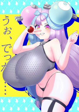 1girls alternate_breast_size aoshii blue_hair breasts clothed female female_only gym_leader huge_breasts iono_(pokemon) large_breasts nintendo nipples_visible_through_clothing no_bra pink_hair pokemon pokemon_sv revealing_clothes sharp_teeth sideass solo teasing two-tone_hair
