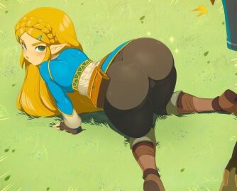 1girls adorable ass big_ass big_butt blonde blonde-haired_female blonde-haired_male blonde_female blonde_hair blonde_male breath_of_the_wild clothed clothing doggy_style female light-skinned_female light_skin long_hair looking_back male merunyaa outdoors outside princess princess_zelda tagme tagme_(artist) teenager the_legend_of_zelda zelda_(breath_of_the_wild)