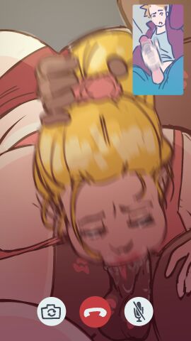 1girls 2boys 9:16 :>= blonde_hair blowjob dark-skinned_male dark_skin deepthroat dirty_talk fellatio female interracial light-skinned_female light_skin male milf motherly_cuckold netorare not_enough_milk_(artist) oral original original_character phone_call plunger_position ponytail pulling_hair pulling_ponytail red_lipstick textless throat_fuck tied_hair video_call