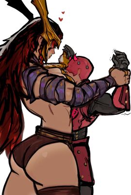 1boy 1girls against_wall angela_(aldrif_odinsdottir) ass big_ass daredevil daredevil_(marvel_rivals) daredevil_(series) female femdom hearts larger_female lesbian_with_male male marvel marvel_comics marvel_rivals matt_murdock orientation_play peterchai peterchai58 pinned pinned_to_wall plain_background red_hair redhead redhead_female shorter_male size_difference tall_female taller_female thick_thighs thor_(series)