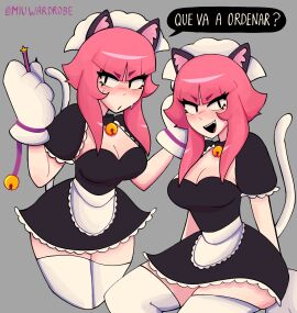 black_dress blush brawl_stars breasts cat_ears dress female female_only handwear melodie_(brawl_stars) miuwardrobe pink_hair pinku_pawlette smile thighs