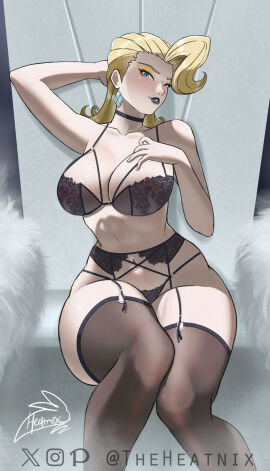 2d black_lipstick blonde_eyebrows blonde_female blonde_hair breasts clothed clothed_female emma_frost emma_frost_(marvel_rivals) emma_frost_(x-revolution) eyebrows eyelashes female highres hips large_breasts light-skinned_female light_skin lingerie marvel marvel_comics marvel_rivals pale-skinned_female pale_skin theheatnix thick_legs thick_thighs wide_hips x-men