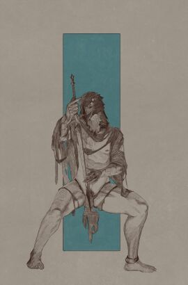 abstract_background anklet anthro avian beak biped bird bottomwear claws clothing corvid corvus_(genus) crow demon digital_drawing_(artwork) digital_media_(artwork) flaccid flowerdino genitals hatching hatching_(art) hi_res holding_melee_weapon holding_object holding_sword holding_weapon jewelry loincloth looking_at_viewer male melee_weapon mostly_nude multi_eye oscine passerine penis restricted_palette robe shaded sitting solo sword torn_clothing weapon